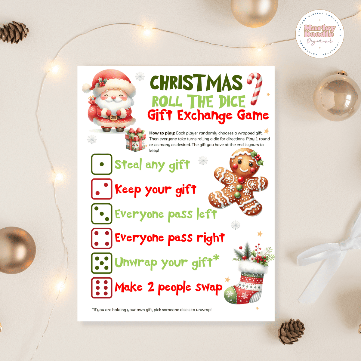 christmas gift exchange dice game + fun printables - marley doodle